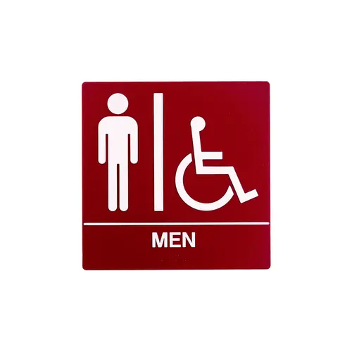 BCF SB445-RED 8 x 8 Men Door Sign With Braille & Handicapped Symbol