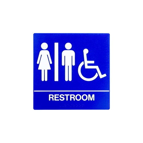 BCF SB444-BLUE 8 x 8 Unisex Door Sign With Braille & Handicapped Symbol