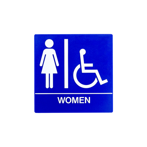 BCF SB443-BLUE 8 x 8 Women Door Sign With Braille & Handicapped Symbol