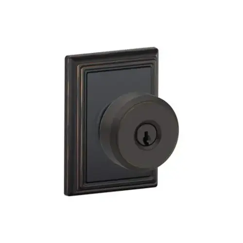 F51A Bowery Keyed Entry Knob Lock with Addison Trim Aged Bronze