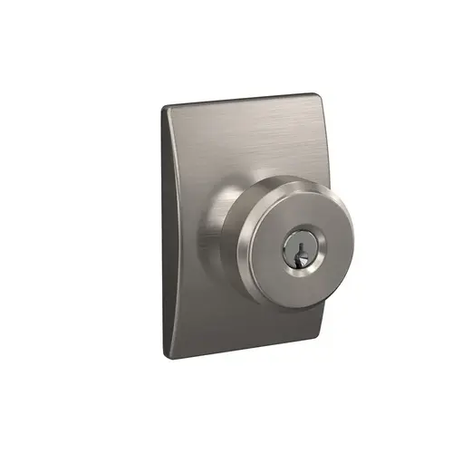 F51A Bowery Keyed Entry Knob Lock with Century Trim Satin Nickel