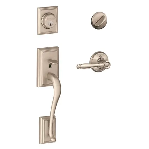 F62 Addison Double Cylinder Handleset with Birmingham Entrance Lever Satin Nickel