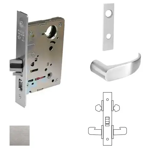 8200 Series 8216 Apartment/Exit/Public Toliet Lockset Less Cylinder Satin Chrome