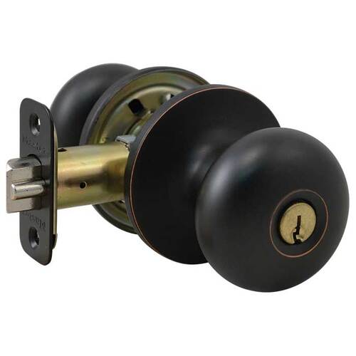 Biscuit Knob Storeroom Lockset Aged Bronze