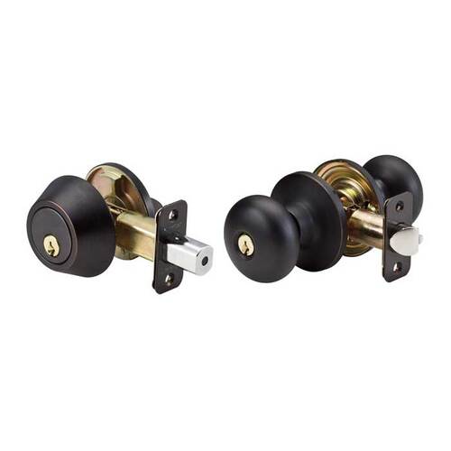 Biscuit Knob Entry & Deadbolt Combo Satin Nickel