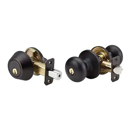 Biscuit Knob Entry & Deadbolt Combo Aged Bronze