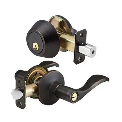 Wave Lever with Deadbolt Lockset Aged Bronze