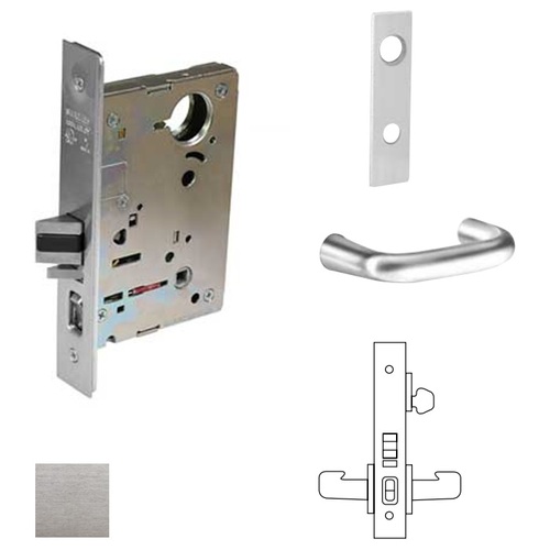 8200 Series 8255 Office/Entry Lockset Less Cylinder Satin Chrome