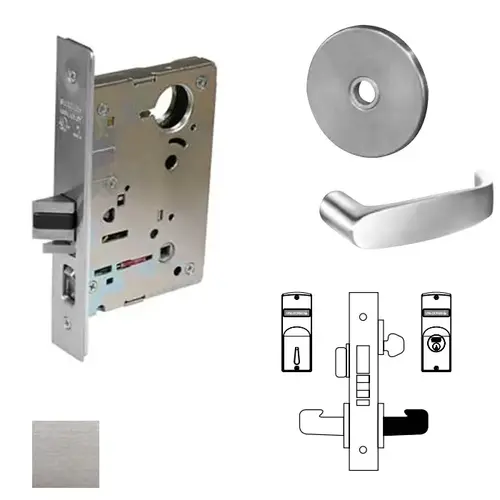 8200 Series 8250 Hotel Guest Lockset Less Cylinder Satin Chrome