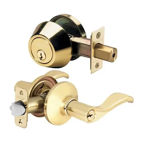 Wave Lever with Deadbolt Lockset Bright Polished Brass