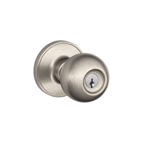 J54 Corona Keyed Entry Knob Lock in Vis Pack Satin Nickel