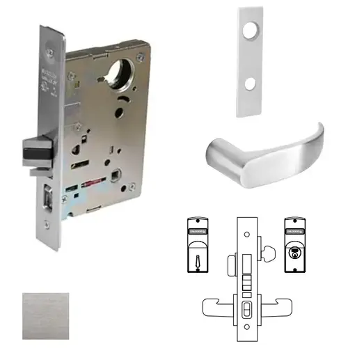 8200 Series 8243 Apartment Corridor Lockset Less Cylinder Satin Chrome