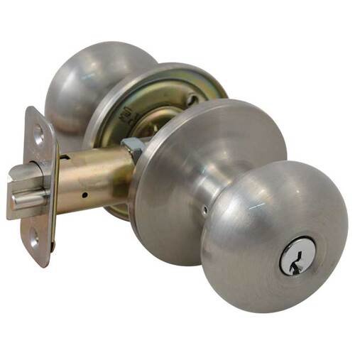 Biscuit Knob Storeroom Lockset Satin Nickel