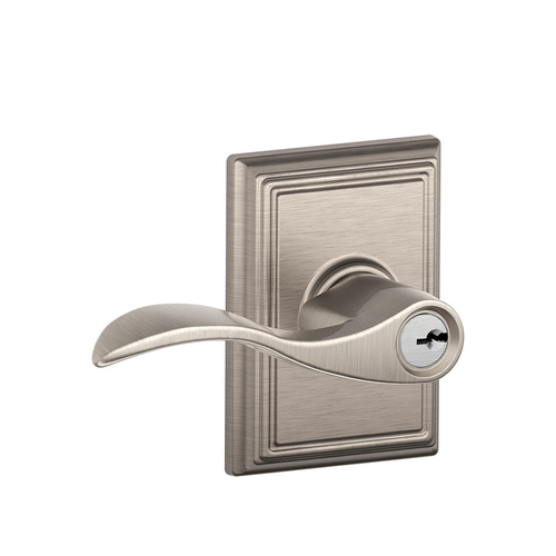 F51A Accent Keyed Entry Lever Lock with Addison Trim in Vis Pack Satin Nickel