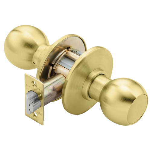 Satin Brass Non-Keyed Patio Cylindrical Lock, 4 Knob, Non-handed