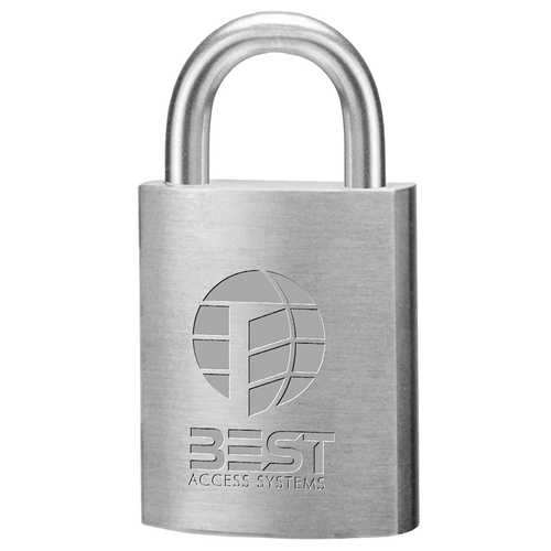 B Series Brass Padlock, 5/16" Shackle Diameter, 7-Pin Housing, 3/4" Steel Shackle, Non-Key Retained, Galvanized Steel Chain