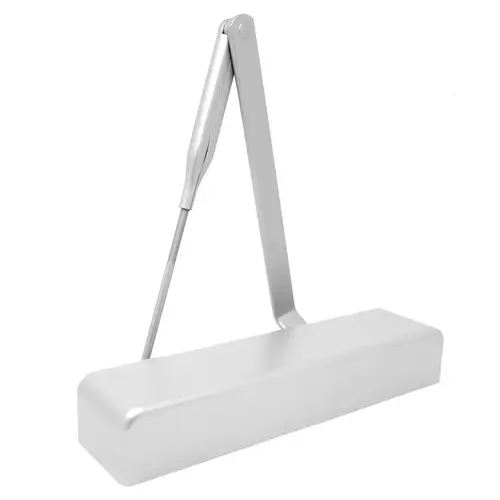 Grade 1 Surface Door Closer, Adjustable Size 1-6, Heavy Duty Top Jamb Arm with Hold Open and Stop for 3-1/2 to 6-1/2" Reveal, Slim Plastic Cover, Push Side, Primed for Painting, Non-handed Primed for Painting