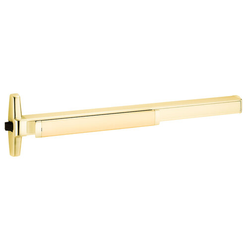 Grade 1 Rim Exit Bar, Narrow Stile Pushpad, 48" Fire-rated Device, Exit Only, Quiet Motorized Electric Latch Retraction, Request to Exit Switch, Less Dogging, Bright Brass Finish, Non-Handed Bright Brass