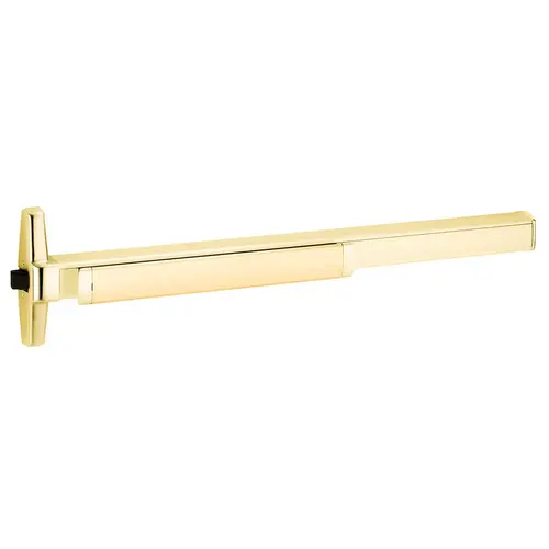 Grade 1 Rim Exit Bar, Narrow Stile Pushpad, 36" Device, Exit Only, Quiet Motorized Electric Latch Retraction, Request to Exit Switch, Hex Key Dogging, Bright Brass Finish, Non-Handed Bright Brass