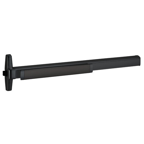 Grade 1 Rim Exit Bar, Narrow Stile Pushpad, 36" Fire-rated Device, Exit Only, Quiet Motorized Electric Latch Retraction, Request to Exit Switch, Less Dogging, Black Anodized Aluminum Finish, Non-Handed Black Anodized Aluminum