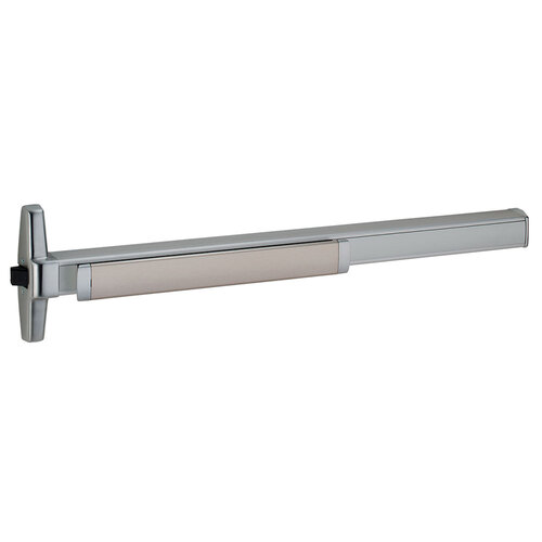 Grade 1 Rim Exit Bar, Narrow Stile Pushpad, 48" Fire-rated Device, Exit Only, Quiet Motorized Electric Latch Retraction, Request to Exit Switch, Less Dogging, Satin Nickel Plated Clear Coated Finish, Non-Handed Satin Nickel Plated Clear Coated