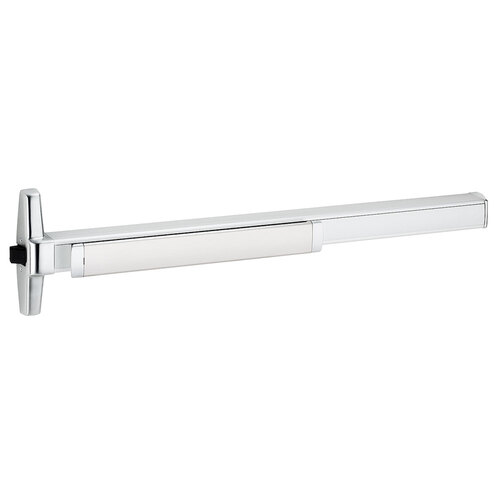 Grade 1 Rim Exit Bar, Narrow Stile Pushpad, 48" Fire-rated Device, Exit Only, Quiet Motorized Electric Latch Retraction, Request to Exit Switch, Less Dogging, Bright Chrome Finish, Non-Handed Bright Chrome