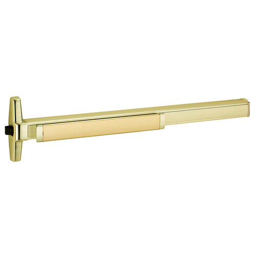 Grade 1 Rim Exit Bar, Narrow Stile Pushpad, 36" Device, Exit Only, Quiet Motorized Electric Latch Retraction, Request to Exit Switch, Hex Key Dogging, Satin Brass Finish, Non-Handed Satin Brass