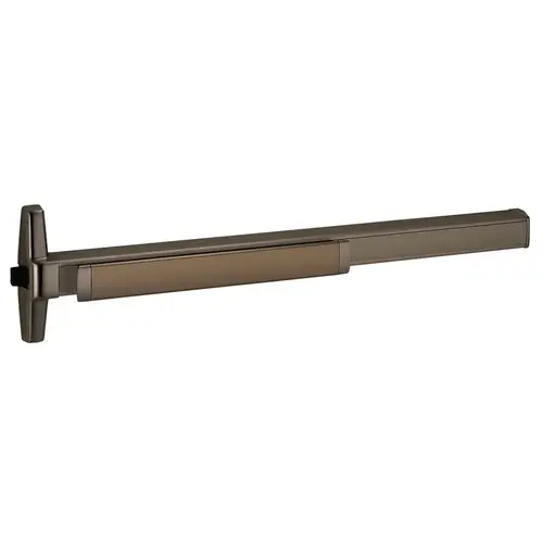 Grade 1 Rim Exit Bar, Narrow Stile Pushpad, 48" Fire-rated Device, Exit Only, Quiet Motorized Electric Latch Retraction, Request to Exit Switch, Less Dogging, Dark Oxidized Satin Bronze Oil Rubbed Finish, Non-Handed Dark Oxidized Satin Bronze Oil Rubbed