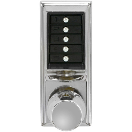 Pushbutton Cylindrical Knob Lock, Combination Entry/Passage Functions, 2-3/4" Backset, 1/2" Throw Latch, Bright Chrome Finish