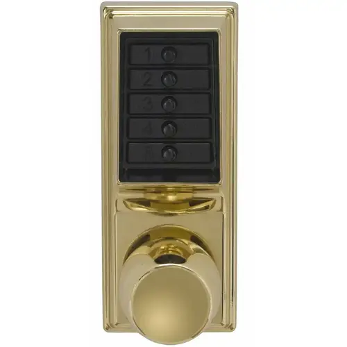 Push Button Cylindrical Knob Lock Combination Entry/Passage Functions 2-3/8" Backset Bright Brass Finish Field Reversible