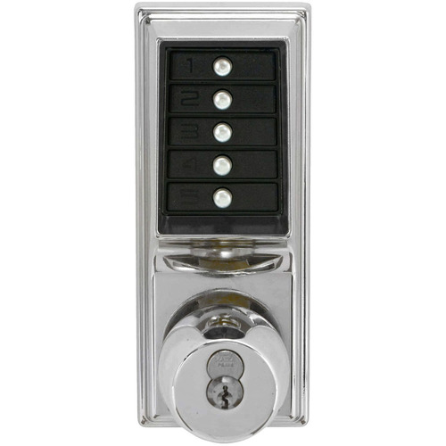 Pushbutton Cylindrical Knob Lock, Grade 1 Combination Entry/Passage Function with Key Override, Bright Chrome Finish, Field Reversible, 2-3/4" Backset