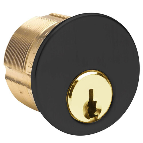 Keyed Different 1-1/4" Mortise Cylinder with Schlage C Keyway and Straight Cam Black Aluminum Finish Applied