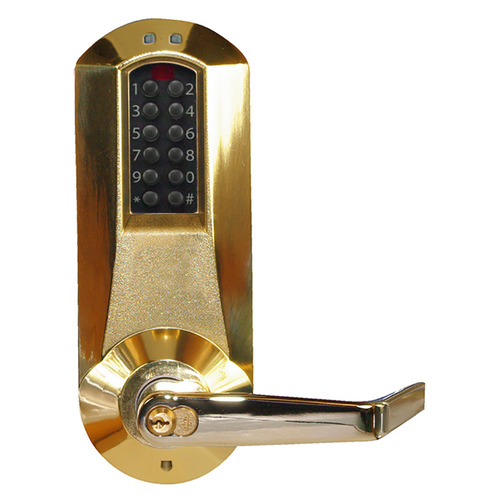 E-Plex 5000 Cylindrical Lock with Privacy, Winston Lever, 100 Access Codes, 3,000 Audit Events, Medeco/Yale/ASSA/Abloy LFIC Prep, Less Core, 2-3/4" Backset, 1/2" Throw, Remote Unlock, Bright Brass