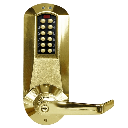 E-Plex 5000 Cylindrical Lock with Privacy, Winston Lever, 100 Access Codes, 3,000 Audit Events, KIL, Kaba 90 Keyway, 2-3/4" Backset, 1/2" Throw, Bright Brass