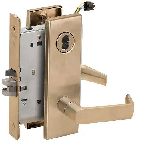 Lock Electric Mortise Lock Satin Brass Blackened Satin Relieved Clear Coated