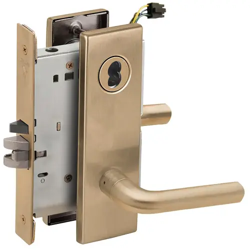 Electric Mortise Lock Satin Brass Blackened Satin Relieved Clear Coated