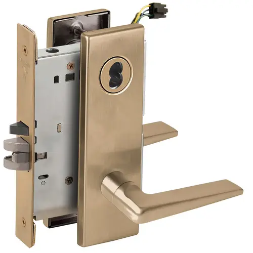 Electric Mortise Lock Satin Brass Blackened Satin Relieved Clear Coated