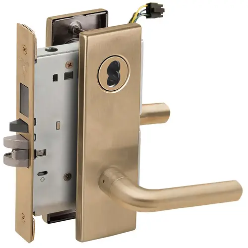 Electric Mortise Lock Satin Brass Blackened Satin Relieved Clear Coated