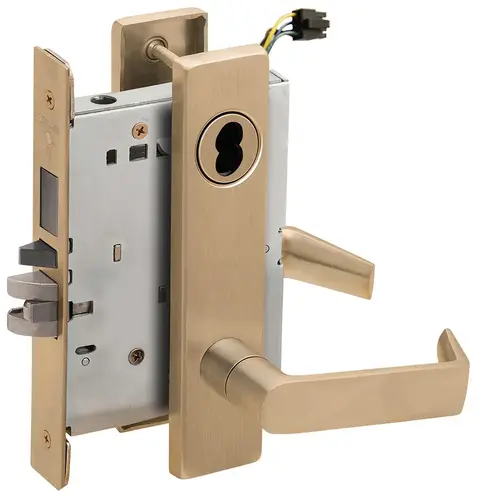 Lock Electric Mortise Lock Satin Brass Blackened Satin Relieved Clear Coated