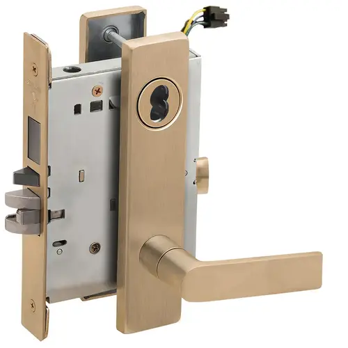 Electric Mortise Lock Satin Brass Blackened Satin Relieved Clear Coated