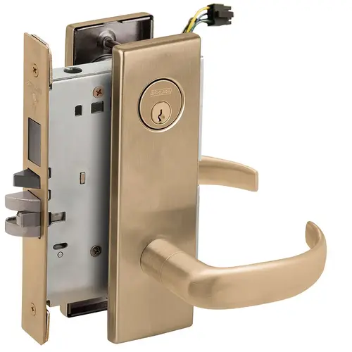 Lock Electric Mortise Lock Satin Brass Blackened Satin Relieved Clear Coated