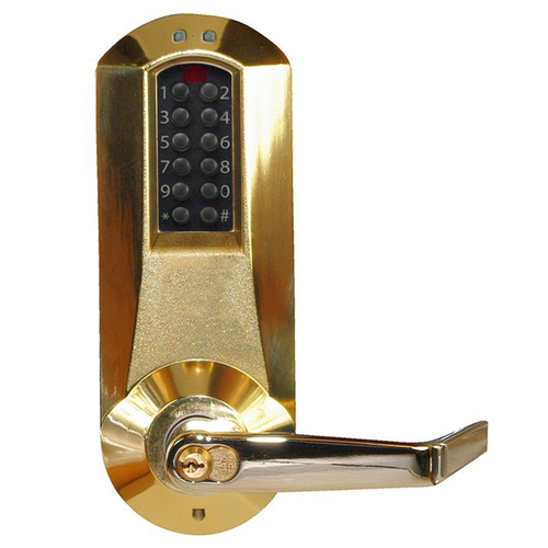 E-Plex 5000 Mortise Lock with Deadbolt, Winston Lever, 100 Access Codes, 3,000 Audit Events, Sargent LFIC Prep, Less Core, Remote Unlock, Bright Brass