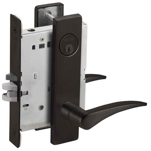 Left Hand Storeroom Mortise Lock with C Keyway with 12 Lever and L Escutcheon Matte Black Finish