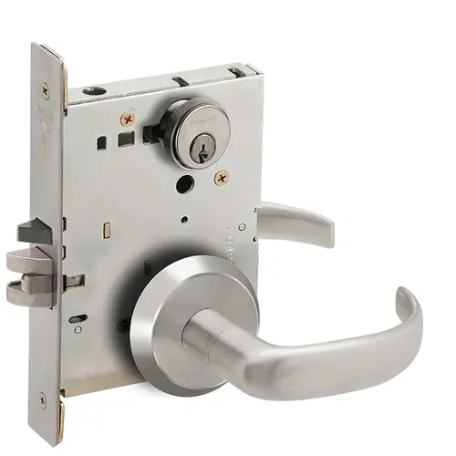 Entry / Office Mortise Lock C Keyway with 17 Lever and C Rose Satin Stainless Steel Finish