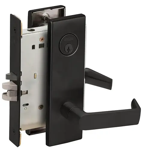 Entry / Office Mortise Lock with C Keyway with 06 Lever and N Escutcheon Matte Black Finish