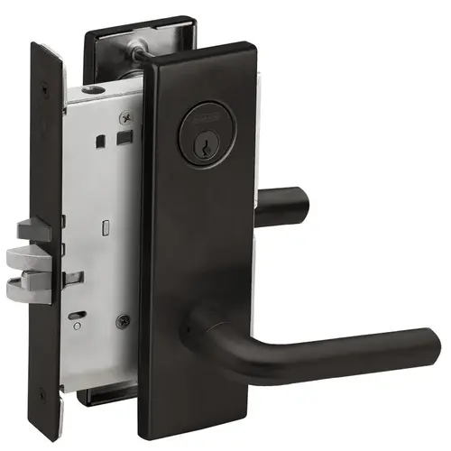 Classroom Mortise Lock with C Keyway with 02 Lever and N Escutcheon Matte Black Finish