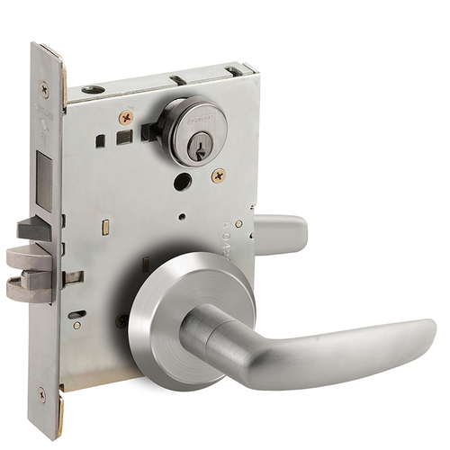 Entry / Office with Deadbolt Mortise Lock C Keyway with 07 Lever and C Rose Satin Stainless Steel Finish