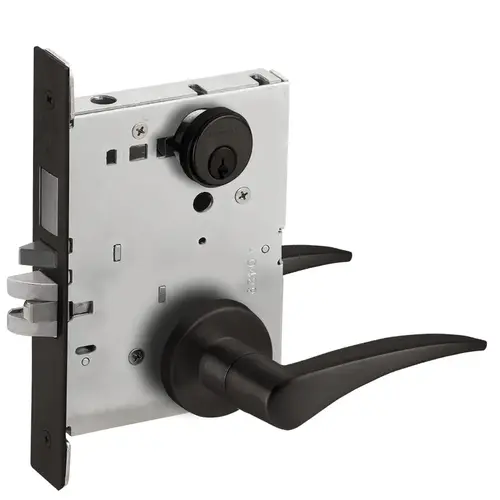 Left Hand Entry / Office with Deadbolt Mortise Lock with C Keyway with 12 Lever and A Rose Matte Black Finish