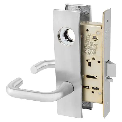 Office Mortise Lock with J Lever and LW1 Escutcheon Less Cylinder Satin Chrome Finish