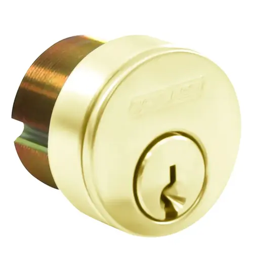 1 1/2 Inch Mortise Cylinder, 6-Pin, C245 Keyway, Keyed Different, Adams Rite Cam, 2 Keys, 3/8 Inch Blocking Ring, Bright Brass Finish